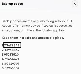 Backup codes example